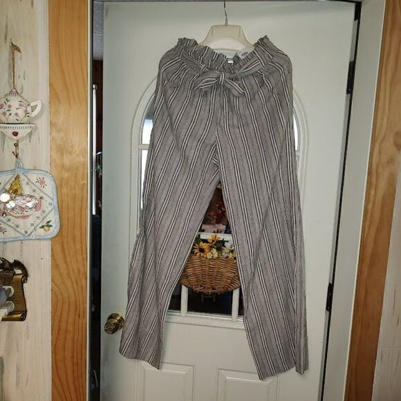 New So Navy Ivory Striped High Rise Wide Leg Pants Women's L - Picture 1 of 3